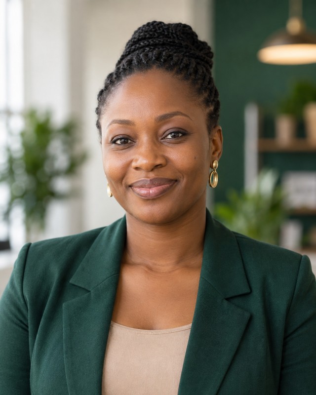 Portrait de Amina Mensah — profil de démonstration.