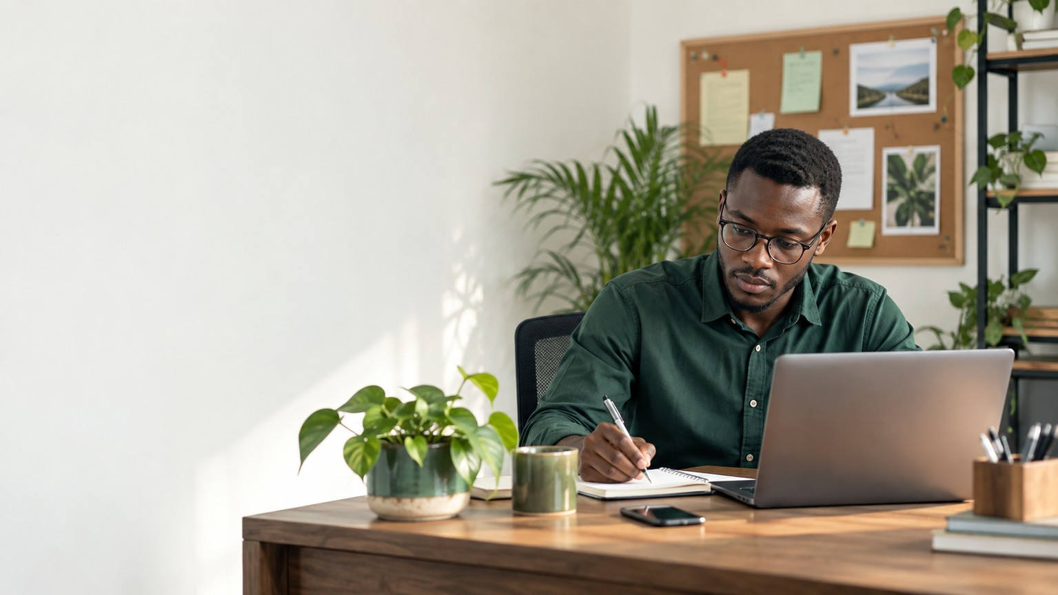 Entrepreneur ouest-africain qui prépare ses hypothèses de Business Plan.